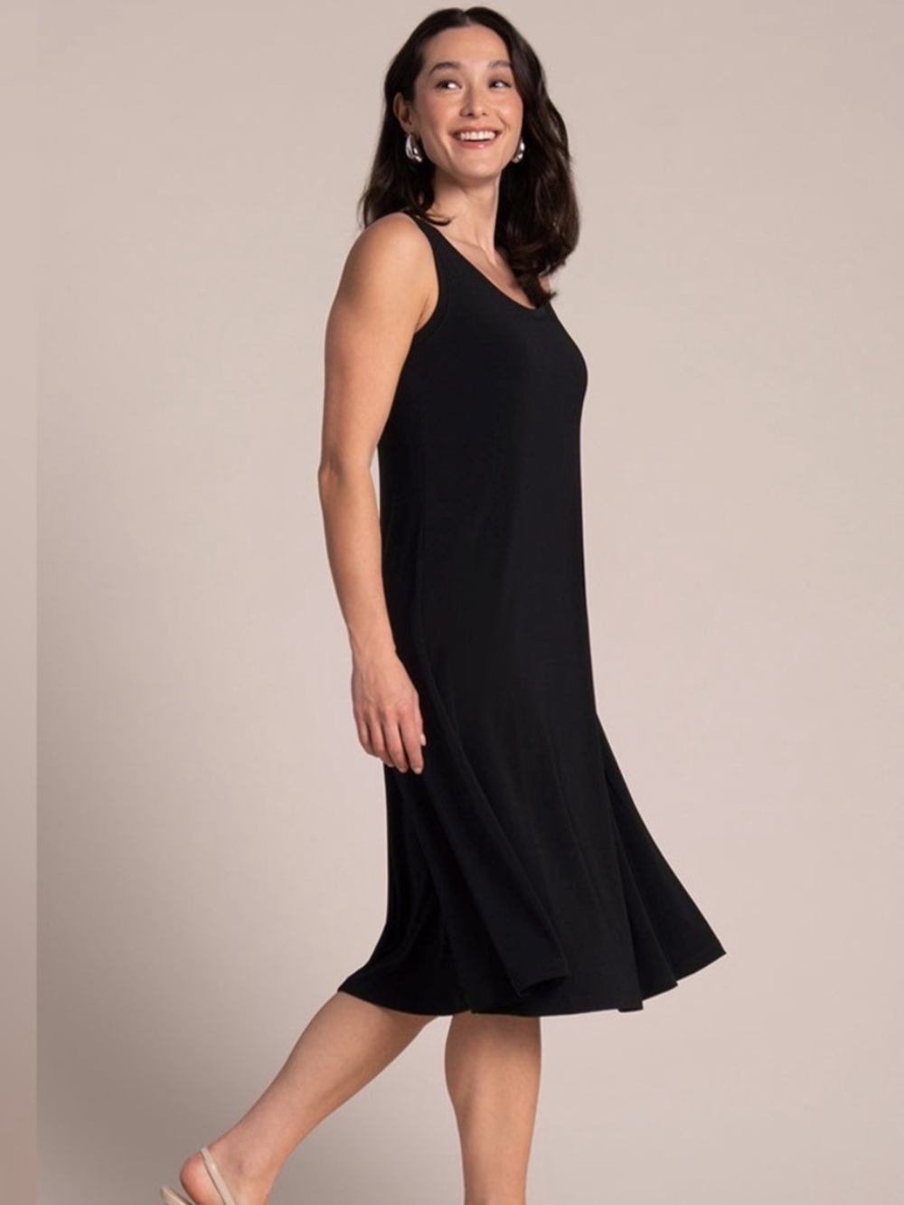 Sympli Nu Tank Lagenlook Dress Size 18 Slinky Jersey Black A Line Sleeveless - Picture 15 of 16